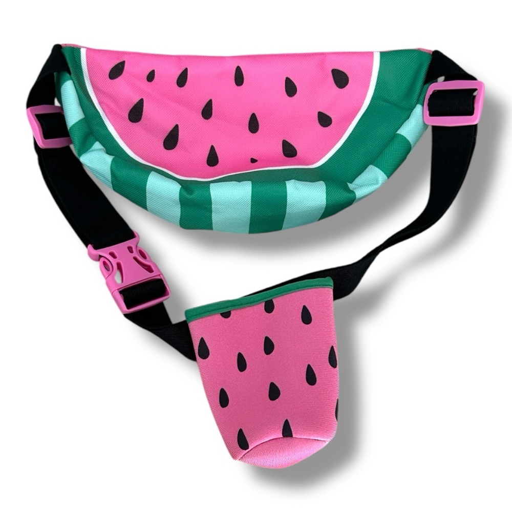 Pink & Green Watermelon Print Fanny Pack w/ Slide on Koozie NWT